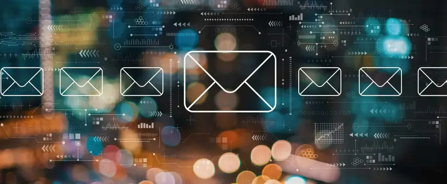 Email-Hosting concept with blurred city abstract lights background
